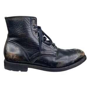 Frye Black Leather Ankle Boots Classic Lace-Up Design